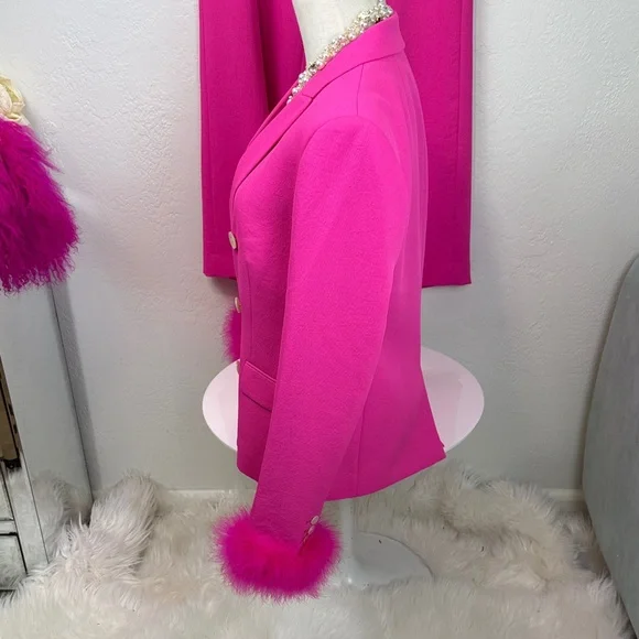 J. Crew Fuchsia Pink Parke Blazer with Custom Feather Trim Size 6 - Picture 4 of 14